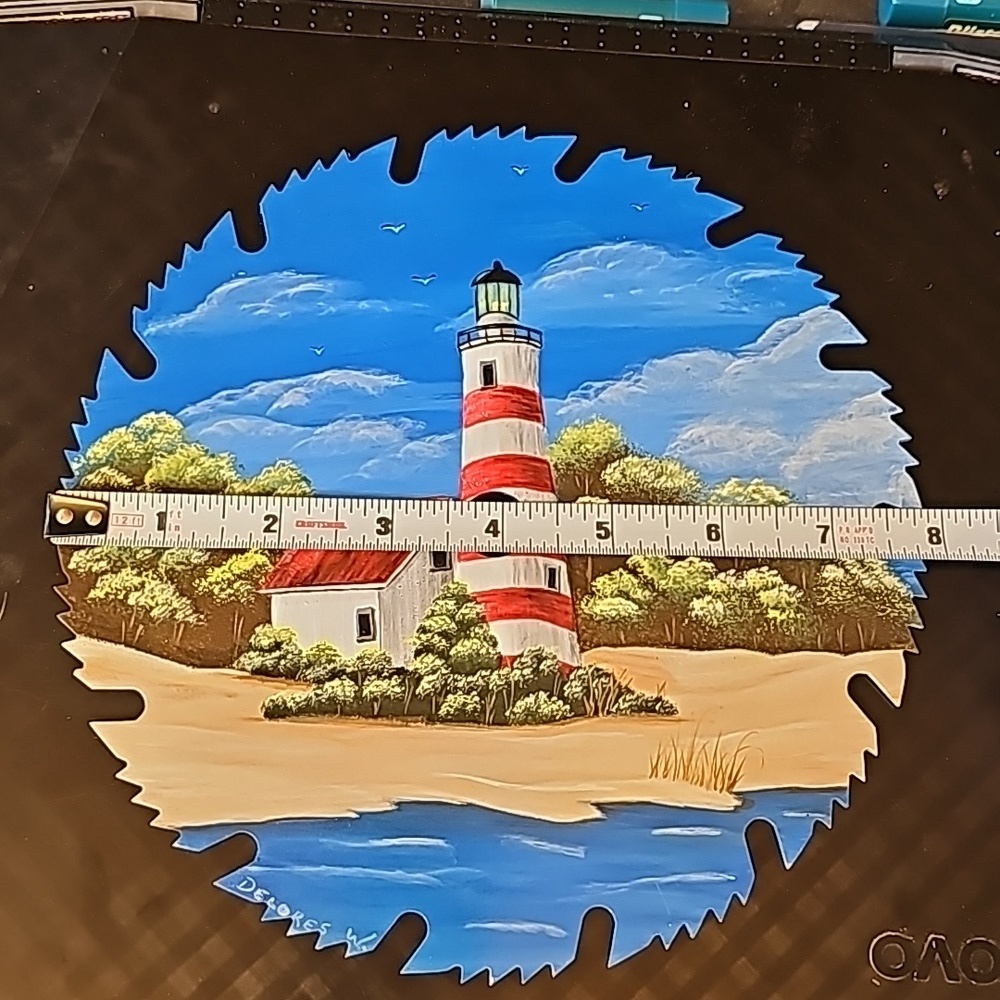 Handpainted Summer Lighthouse Beach Trees Saw Blade 8" - Picture 7 of 7